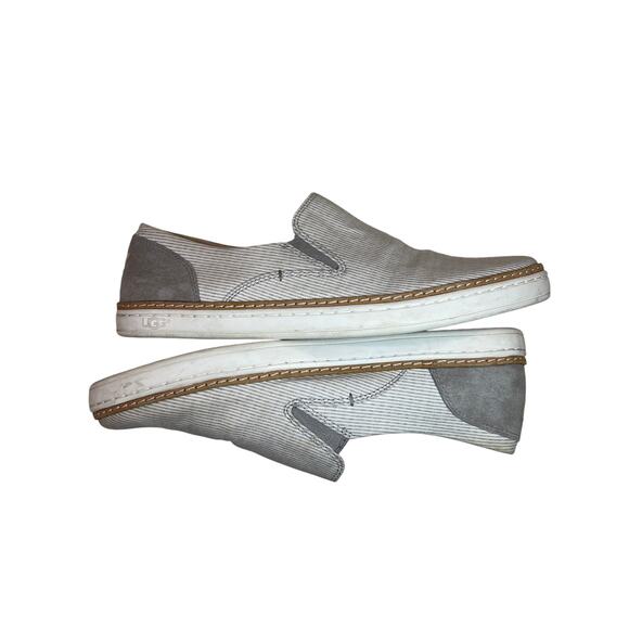 UGG Slip Boat Shoe Women’s US 9 Gray Canvas & Suede Sneaker Sherpa Peppy Comfort - Picture 3 of 8